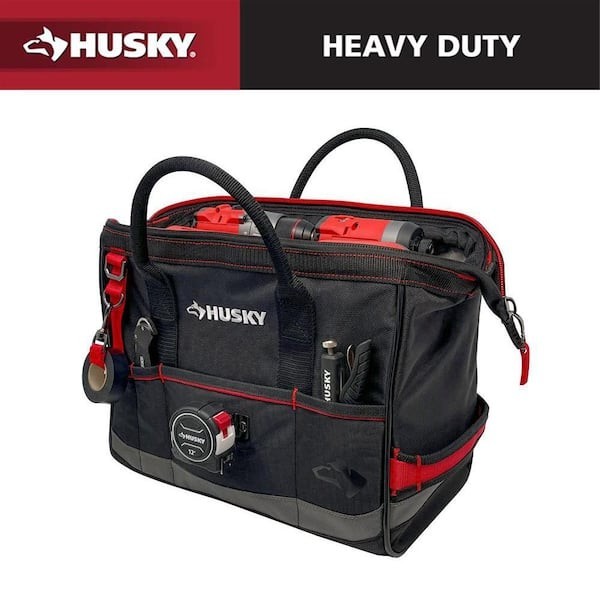 Husky 14 in Heavy Duty PRO Tool Bag 1680D 15 Pockets Lockable Jobsite Tote