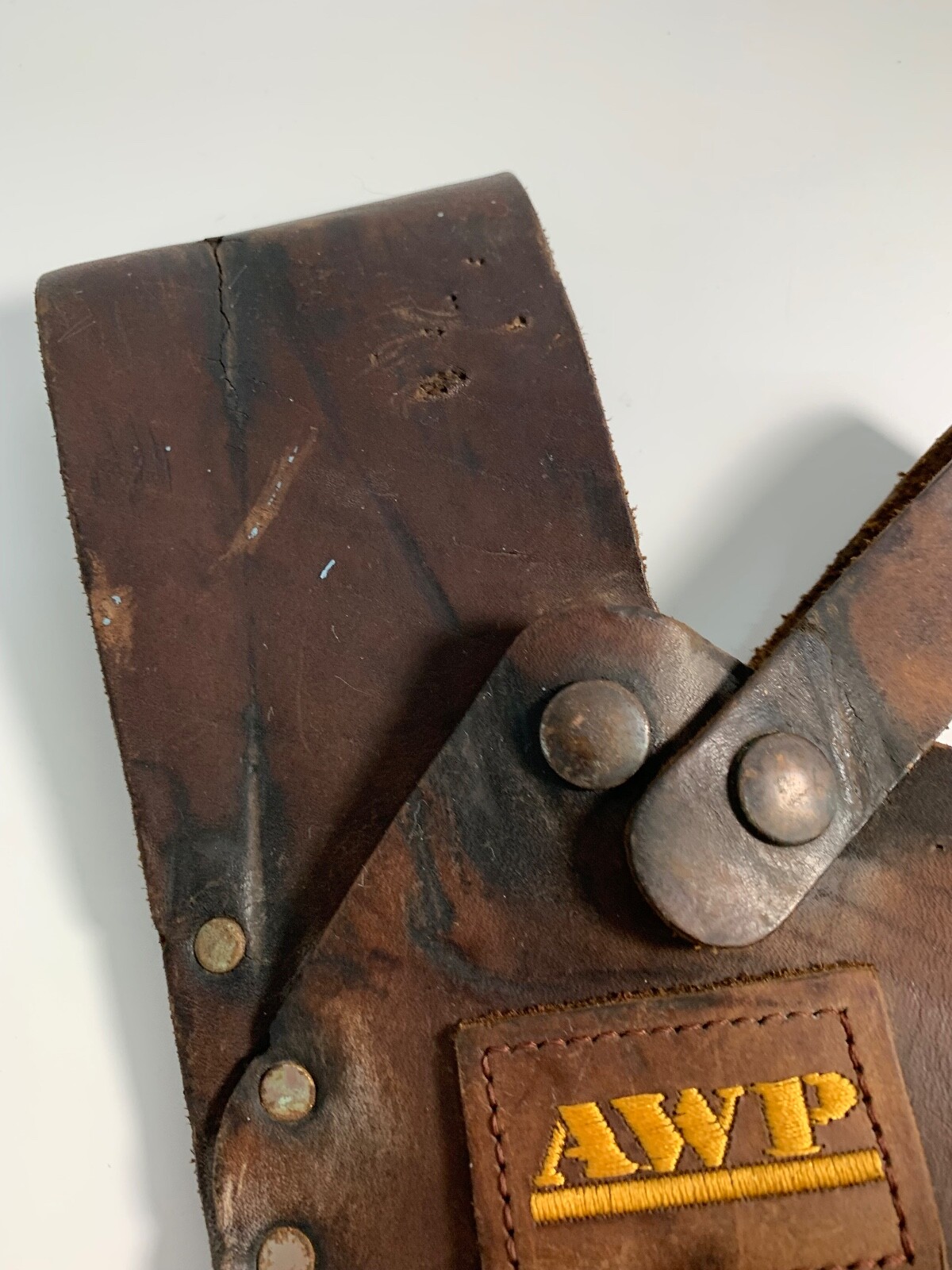 Vintage AWP General Construction Heavy Leather Drill Tool Belt Holster Mexico