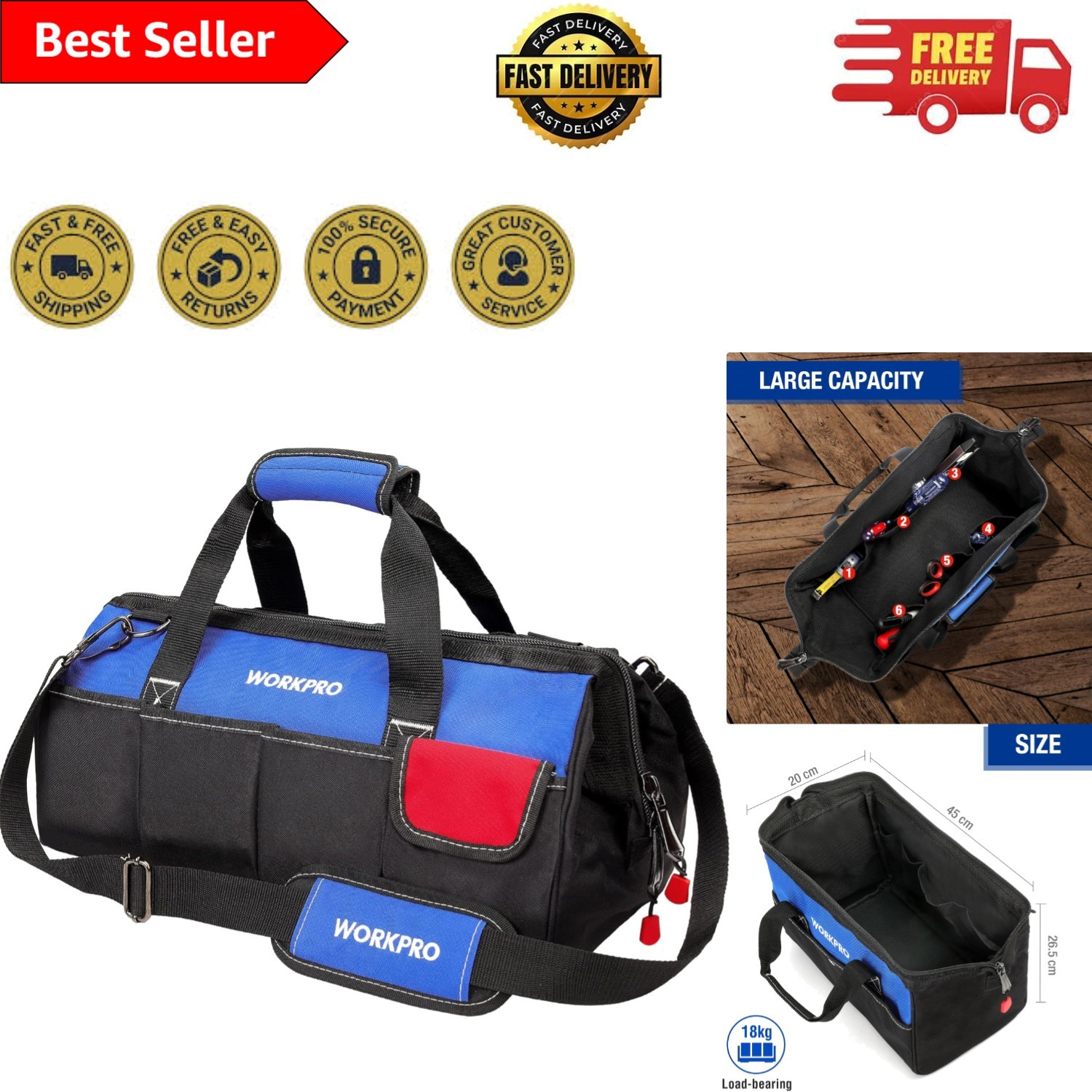 18-Inch Canvas Tool Bag with Reinforced Handle & Spacious Interior