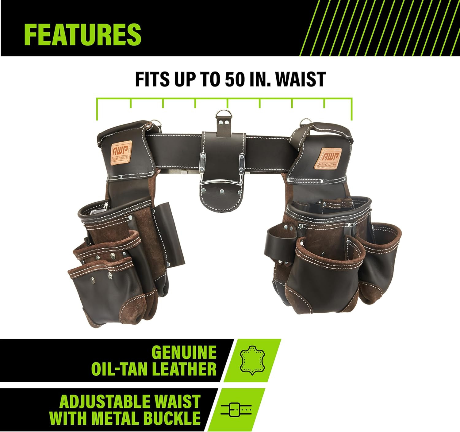 AWP Tool Belt Tool Rig, Durable Premium Utility Belt Organizer for Men & Women,