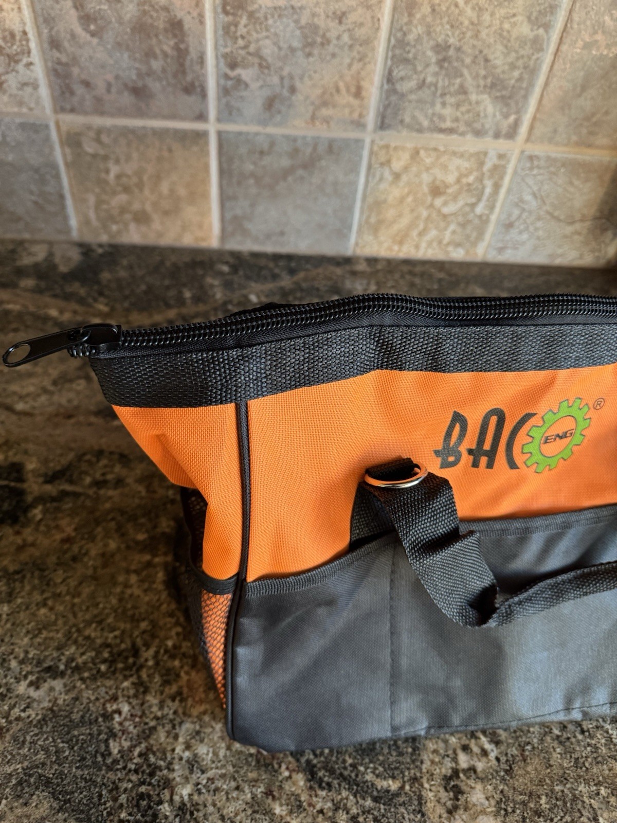 BAC ENG Black&Orange Indoor/Outdoor Tool or Gear Bag w Multiple pockets & Strap