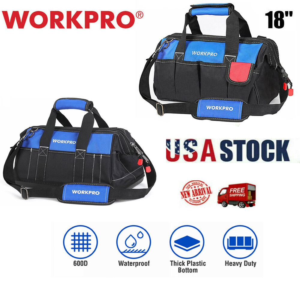 WORKPRO 16”/18″ Durable Tool Bag Wide Mouth Waterproof Heavy Duty Tool Storage