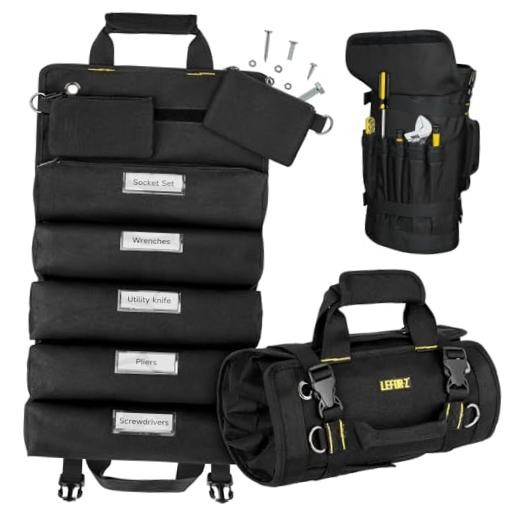 Tool Bag,Large Roll Up Tool Bag Organizer,13 Pockets Tool Roll X-Large Black