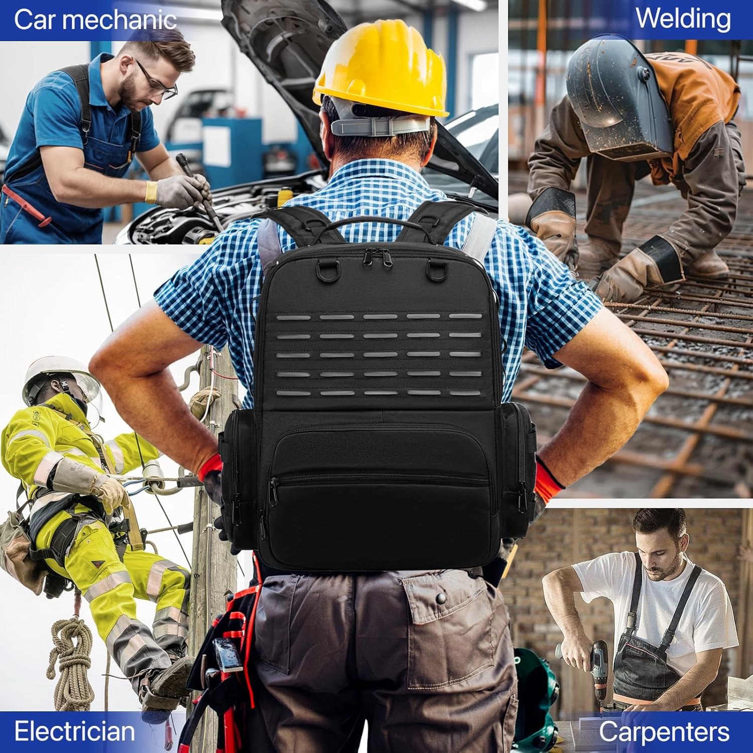 Heavy Duty Tool Backpack for Men – Multi-Pocket Work Bag for Electricians & Tech