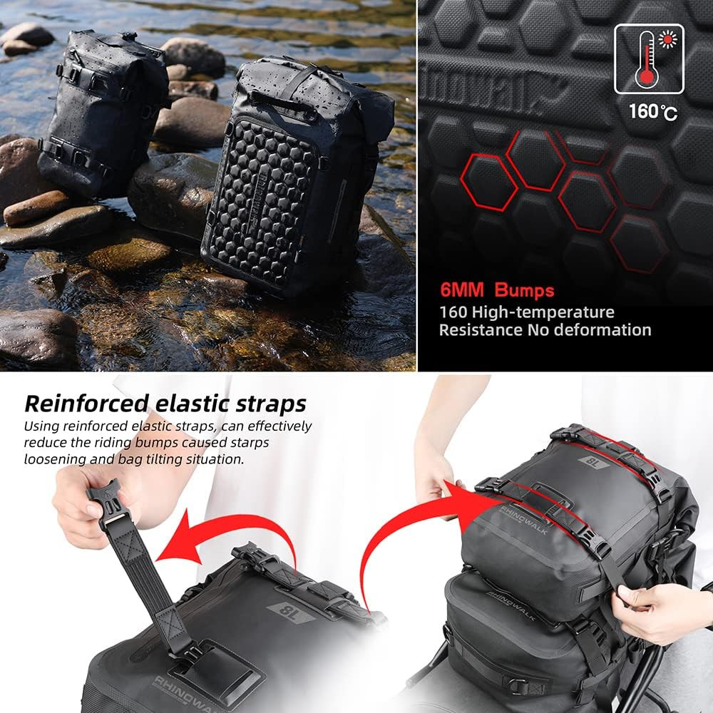 15L Waterproof Motorcycle Tail Bag – Side Pannier for Rear Rack – Black