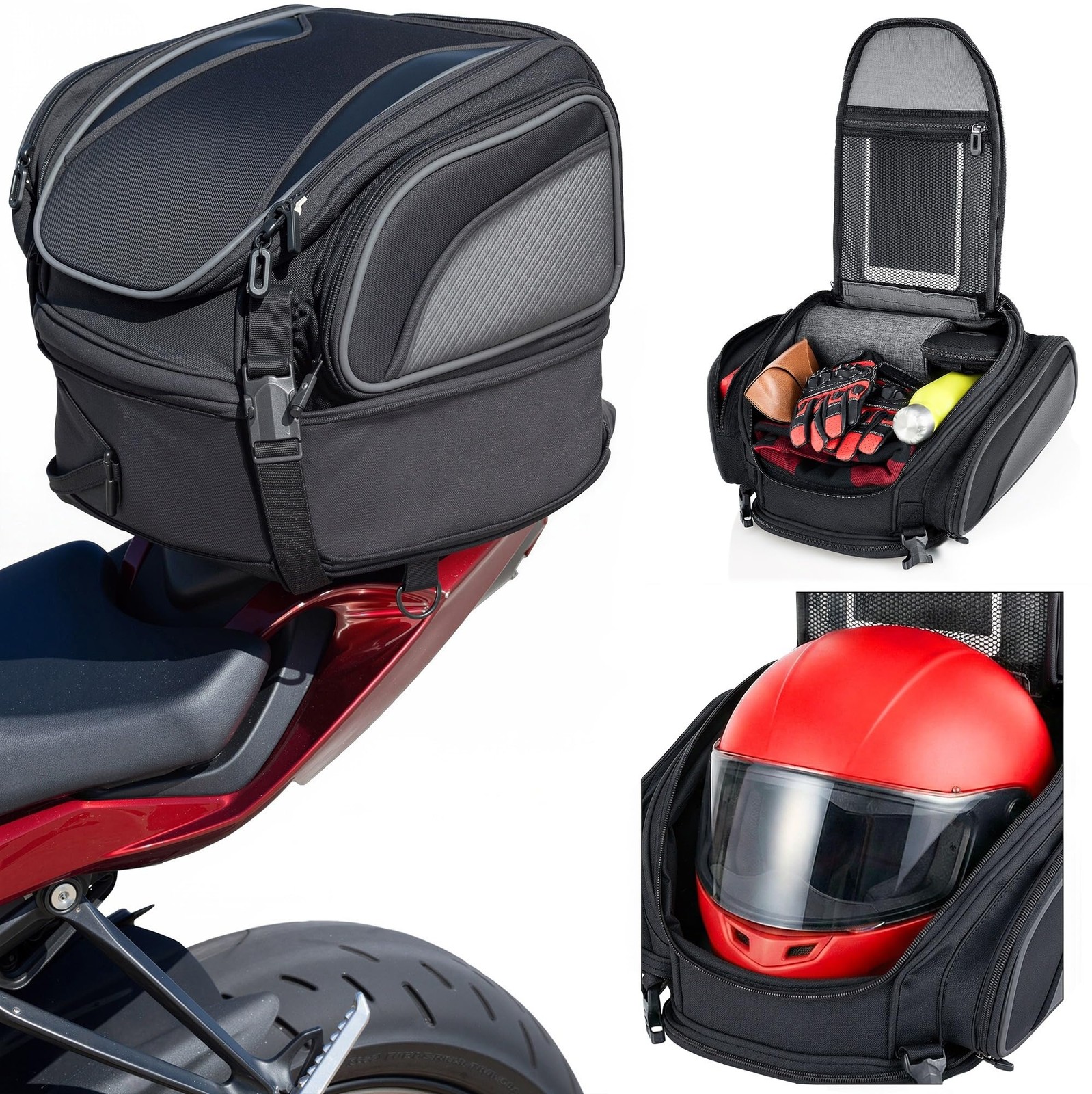 Nomad Motorcycle Tail Bag 18-22L – Expandable Waterproof Rear Seat Bag, Sissy…
