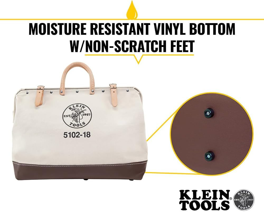 Klein Tools 5102-18 Heavy Duty Natural Canvas Tool Bag, Tool Tote, Multi-Purpose