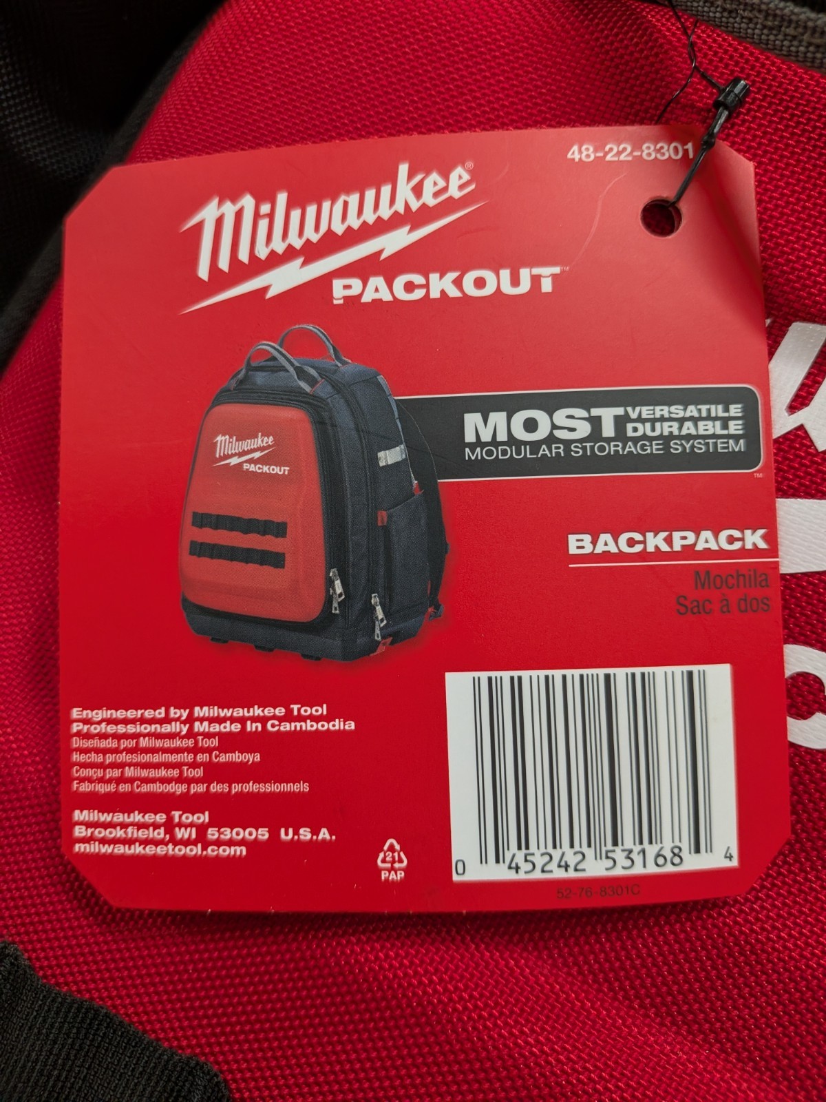 Milwaukee 48-22-8301 48-Pocket Tear-Resistant PACKOUT Modular Storage Backpack