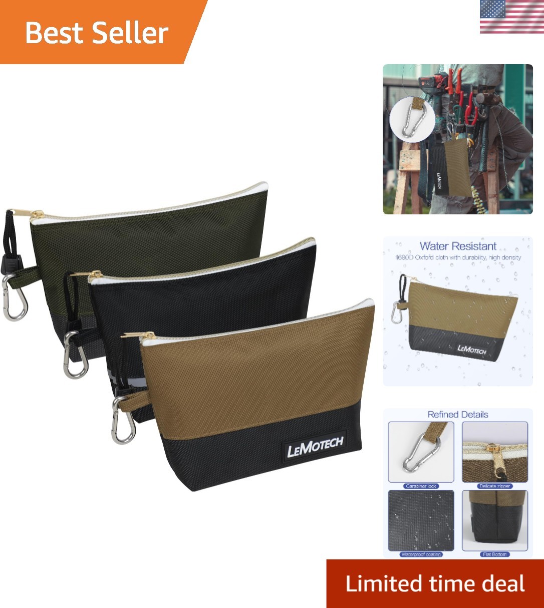 Durable 1680D Oxford Tool Organizers – Versatile 3-Pack with Zippers
