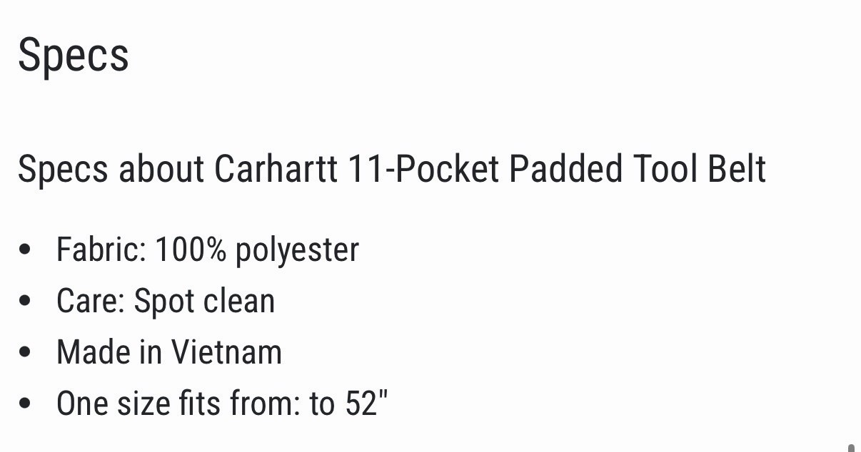 Carhartt 11 Pocket Padded Tool Belt Electrician Contractor Up To 52” Waist NWT