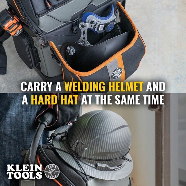 Klein Tools 55665 Tool Backpack, Black/Orange, 1680D Ballistic Weave Body; Hard