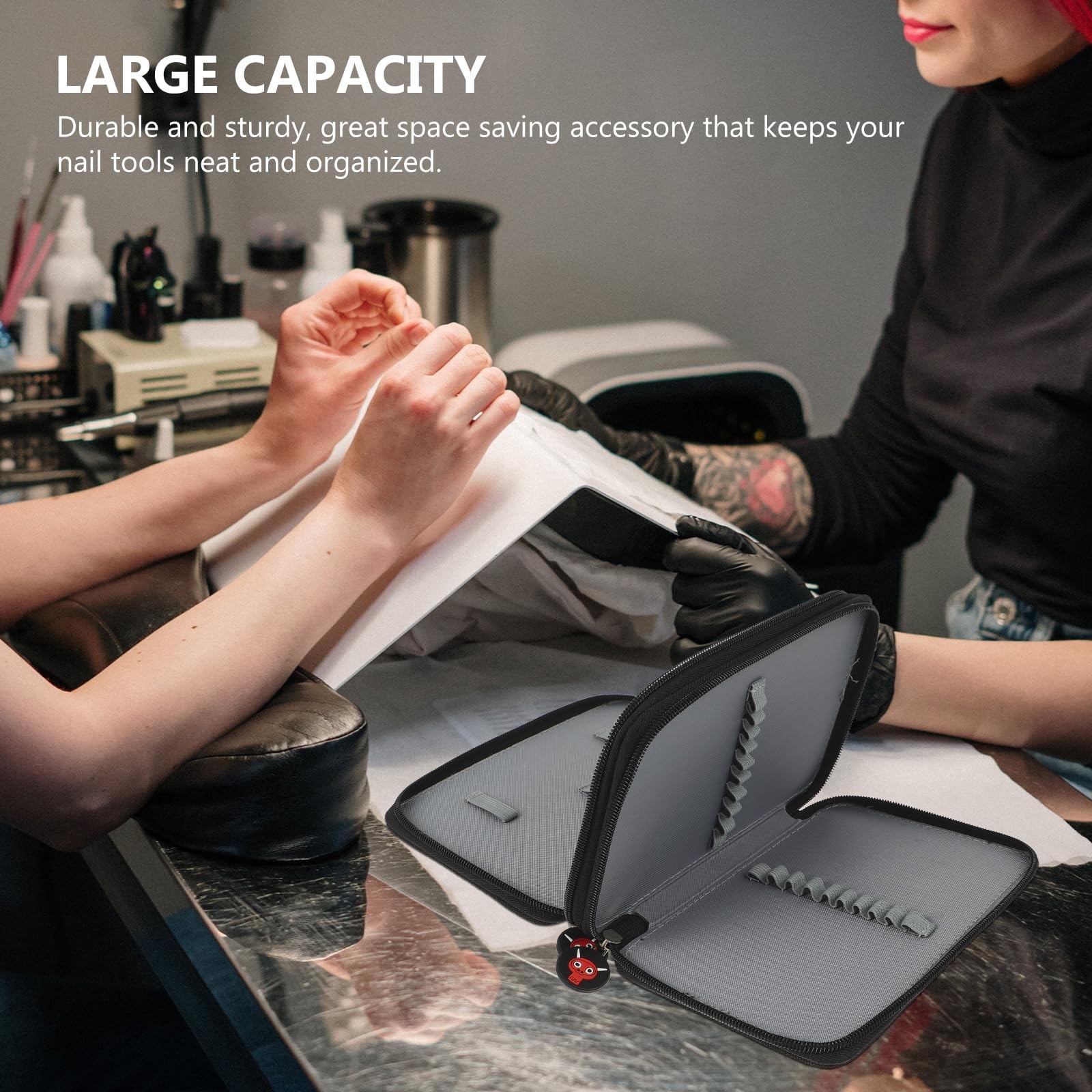 Nail Tool Organizer Bag Small Art Makeup Brush Case Travel 20.5X15X4CM, Black