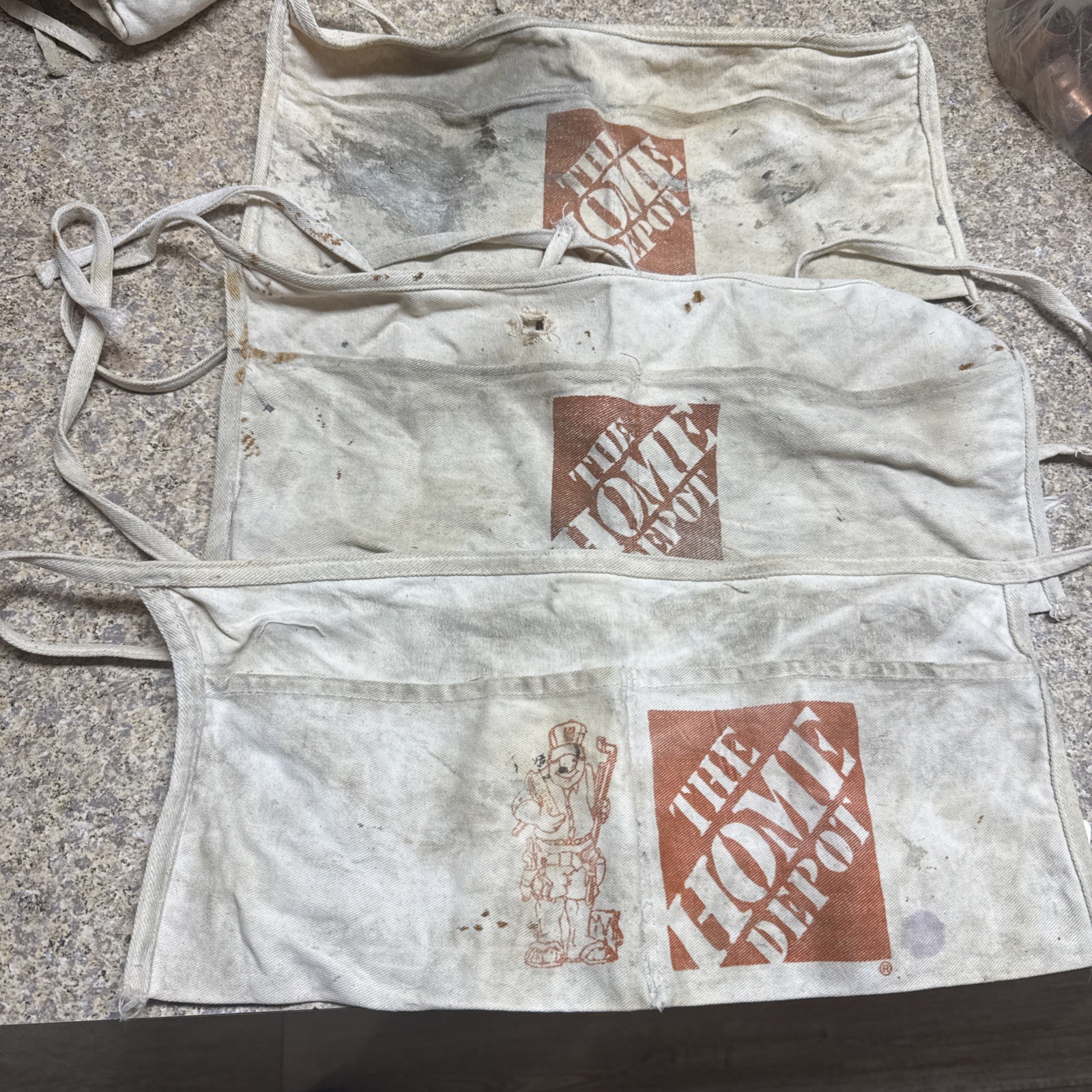Vintage Nail Apron Home Depot 2 Pouch Waist White Canvas Lot Of 3