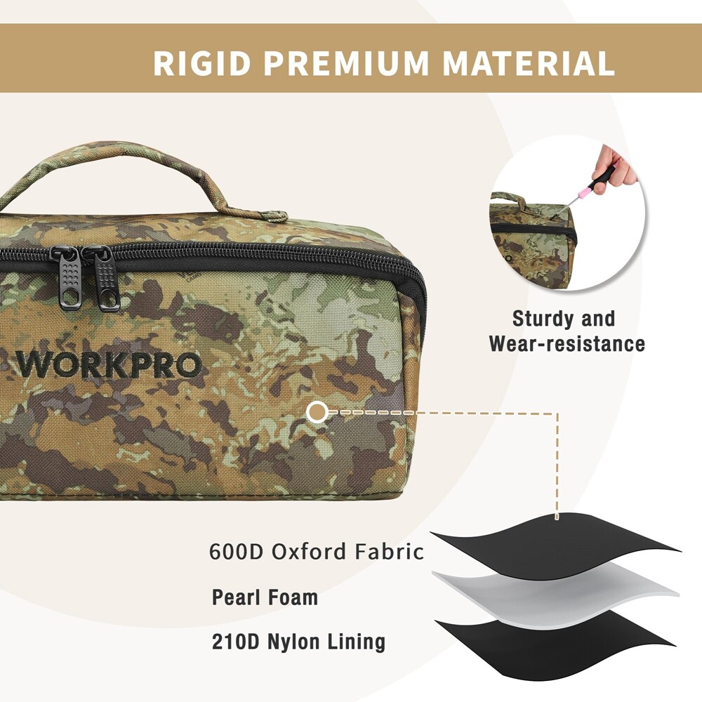 WORKPRO 3PC Heavy Duty Tool Bag 10″ Wide Mouth Tool Storage Bag Zipper Pouch Bag