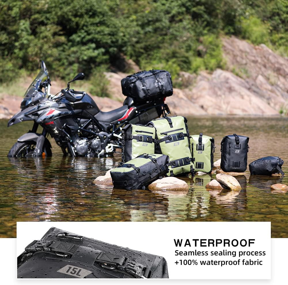15L Waterproof Motorcycle Tail Bag – Side Pannier for Rear Rack – Black