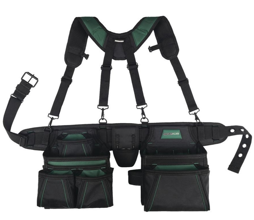 18 Pocket Pro Carpenters Tool Belt Steel Buckle Padded Suspenders 2 Hammer Loops