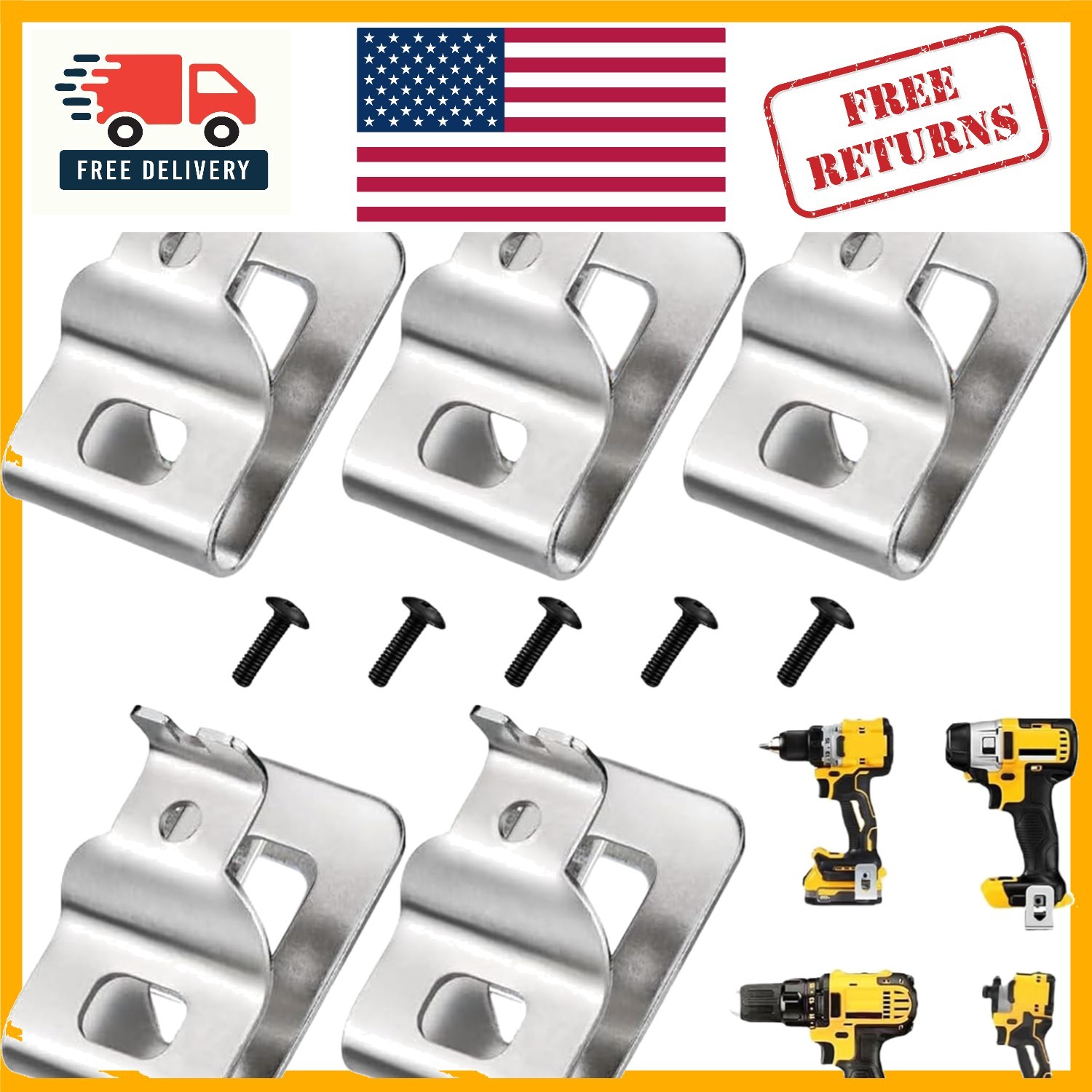 Polished 304 Stainless Steel Belt Clips & Screws for Dewalt 20V Tools – 5 Pack