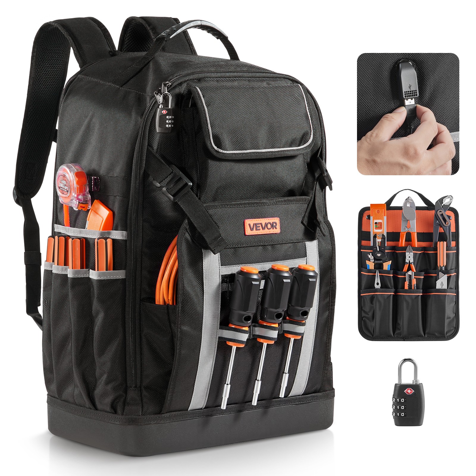 VEVOR Tool Backpack 56 Pockets Splash-resistant Jobsite Backpack for Electrician