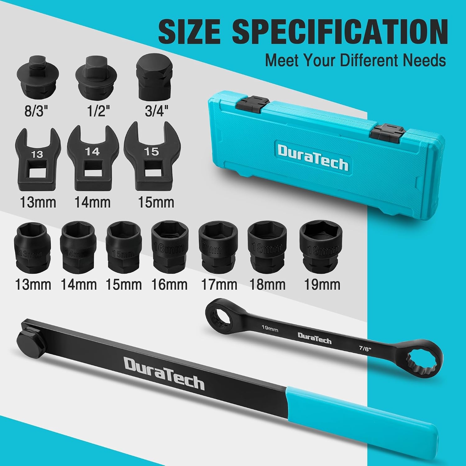 15-Piece Universal Ratcheting Serpentine Belt Tool Set, Belt Tensioner Tool Kit
