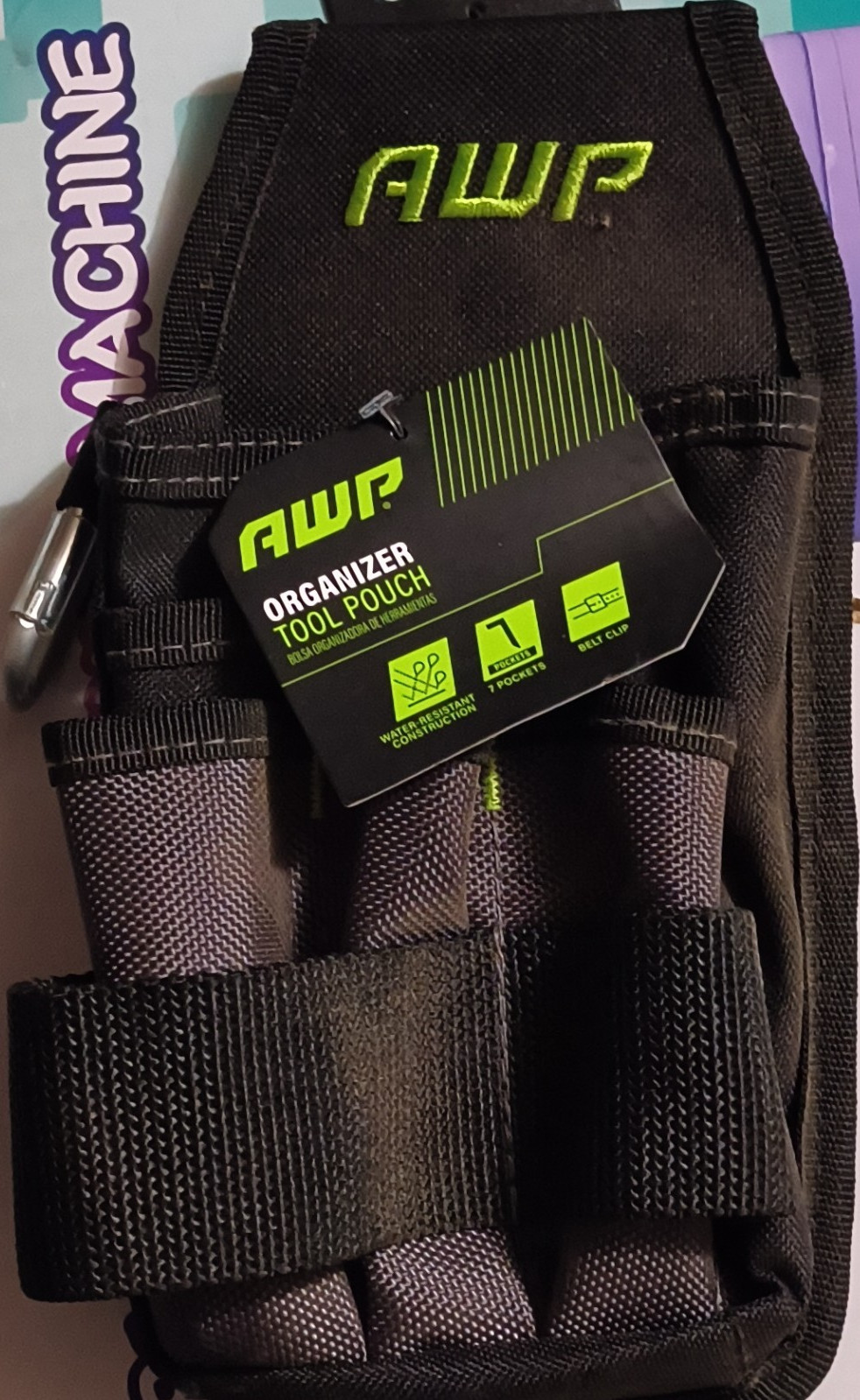 AWP Organizer Tool Pouch Water-Resistant 7 Pockets Belt Clip Black Gray