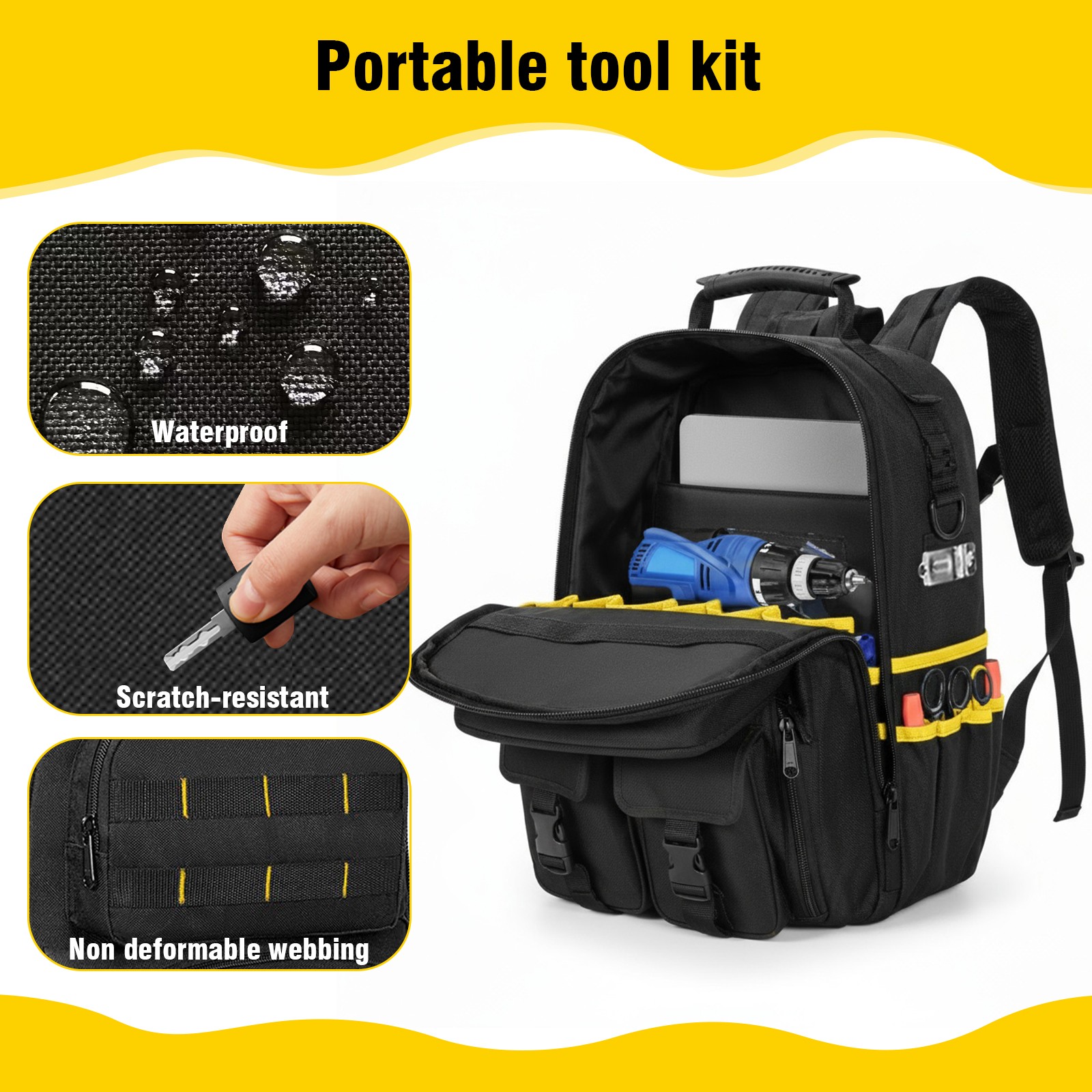 Heavy Duty Tool Backpack for Men Electrician HVAC Construction Bag w/ 59 Pockets