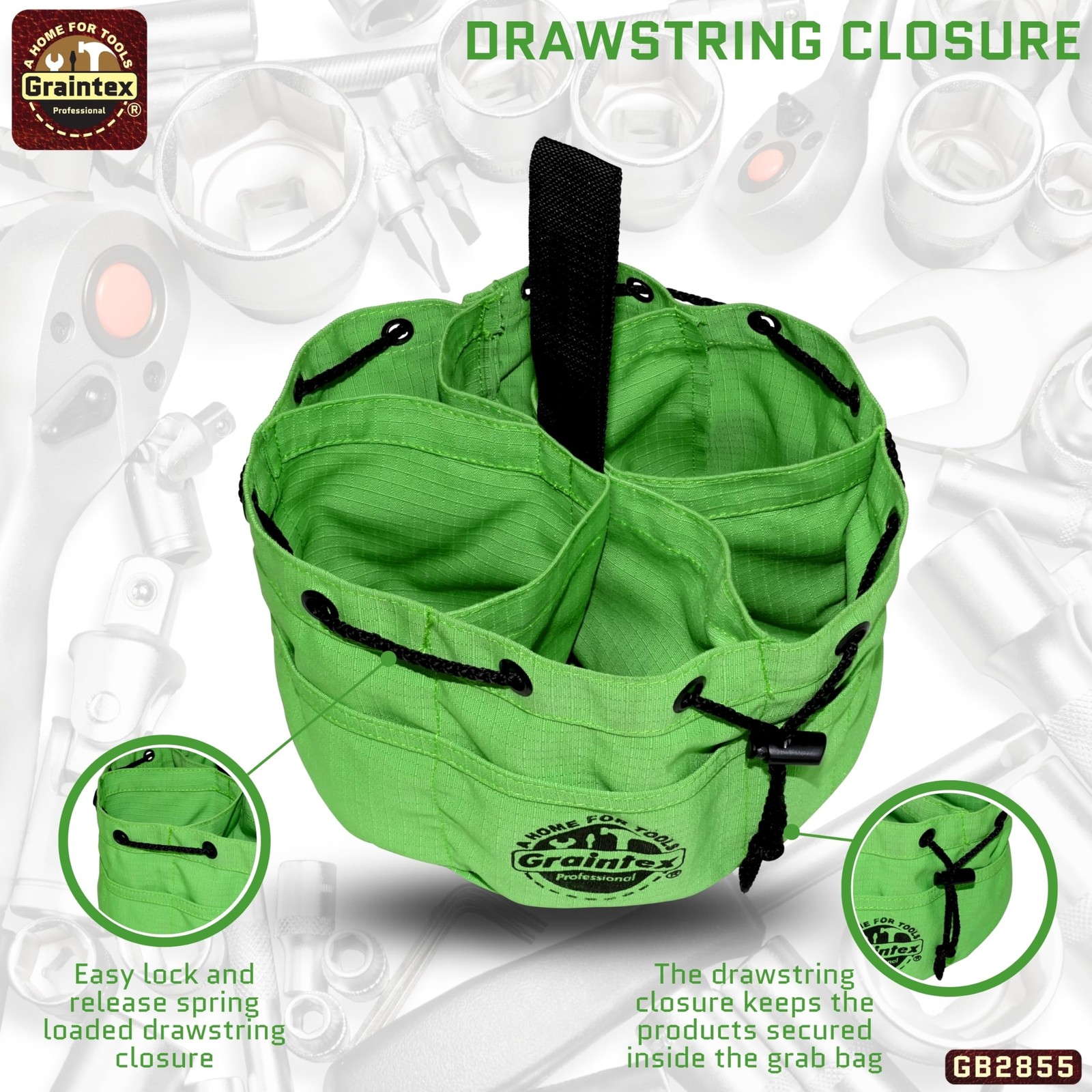 18 Pocket Grab Bags Set of 3 Pcs Rip-Stop Canvas, Drawstring Closure, Small P…