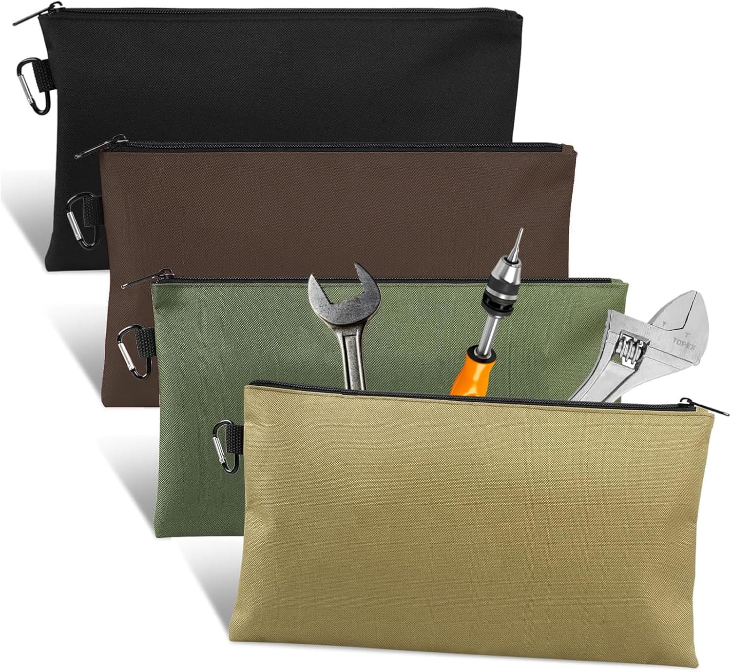 4Pcs Premium Tool Bag Set,12 inch Zippered Tool Pouch with Carabiner Clip,Versat