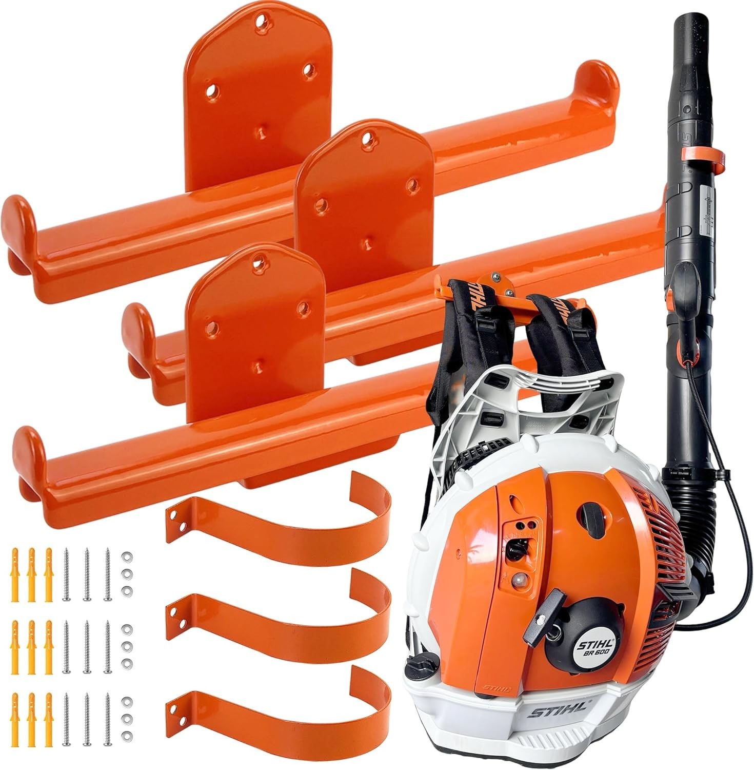 Backpack Blower Rack with Tube Hook,3 Pack Backpack Blower Wall Mount | Backpack