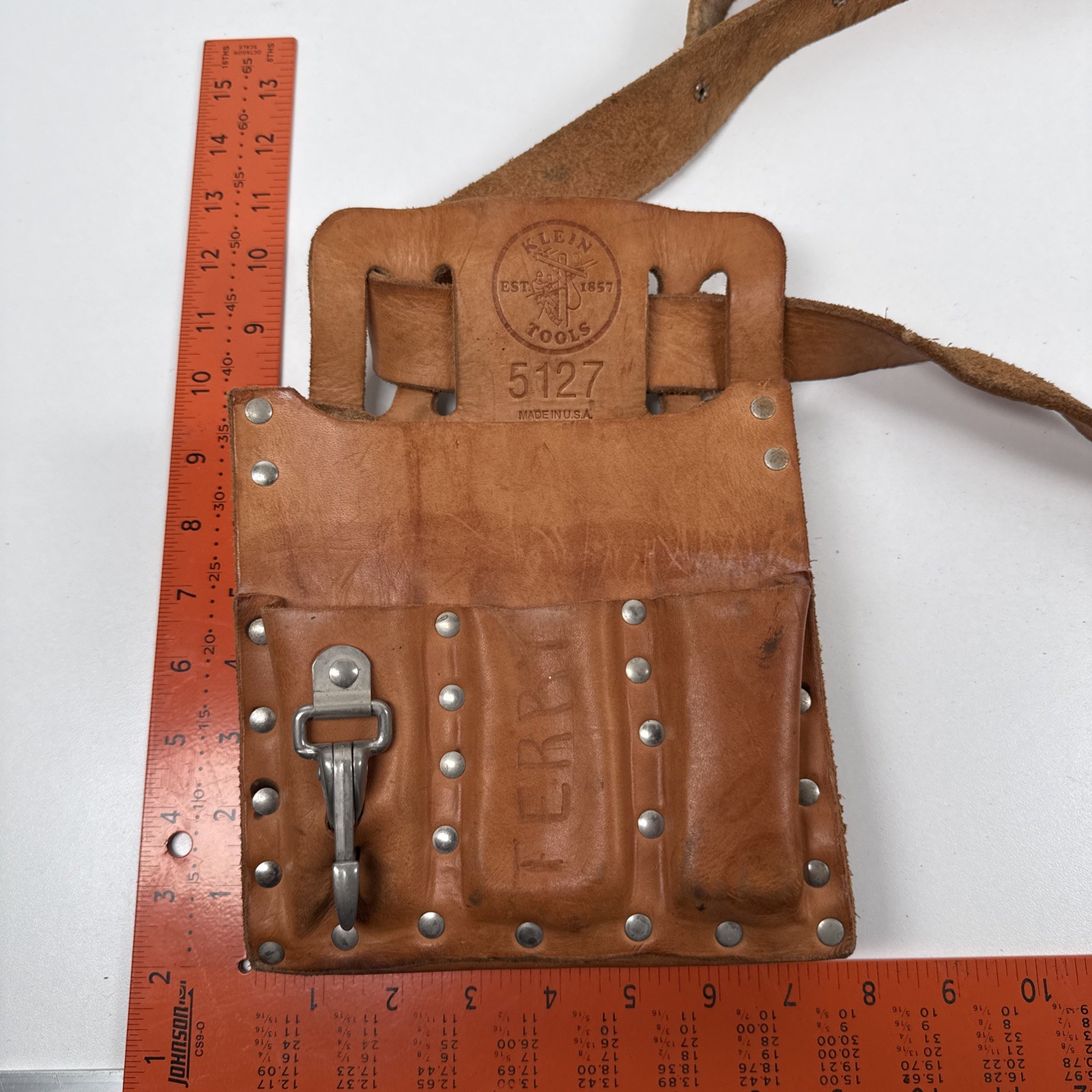 Klein Tools 5127 Leather Tool Pouch & 5207L Belt USA Made Electrician READ