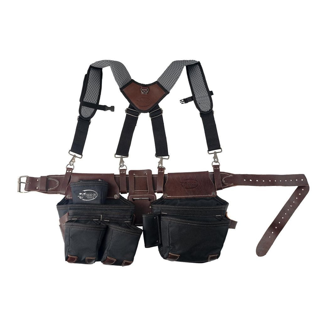 DEAD ON TOOLS Leather Hybrid Weather-Resistant Tool Belt w/ Suspenders in Black