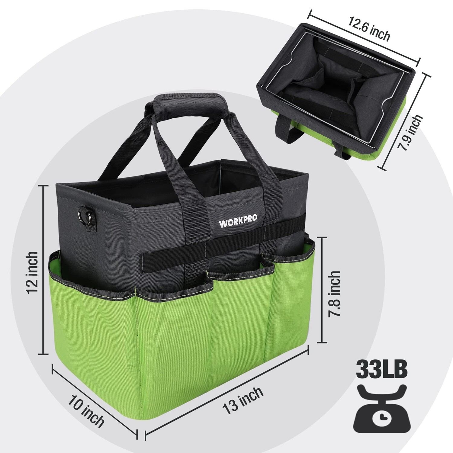 WORKPRO Garden Tote Bag Heavy Duty Gardening Tool Bag w/10 Pocket Shoulder Strap