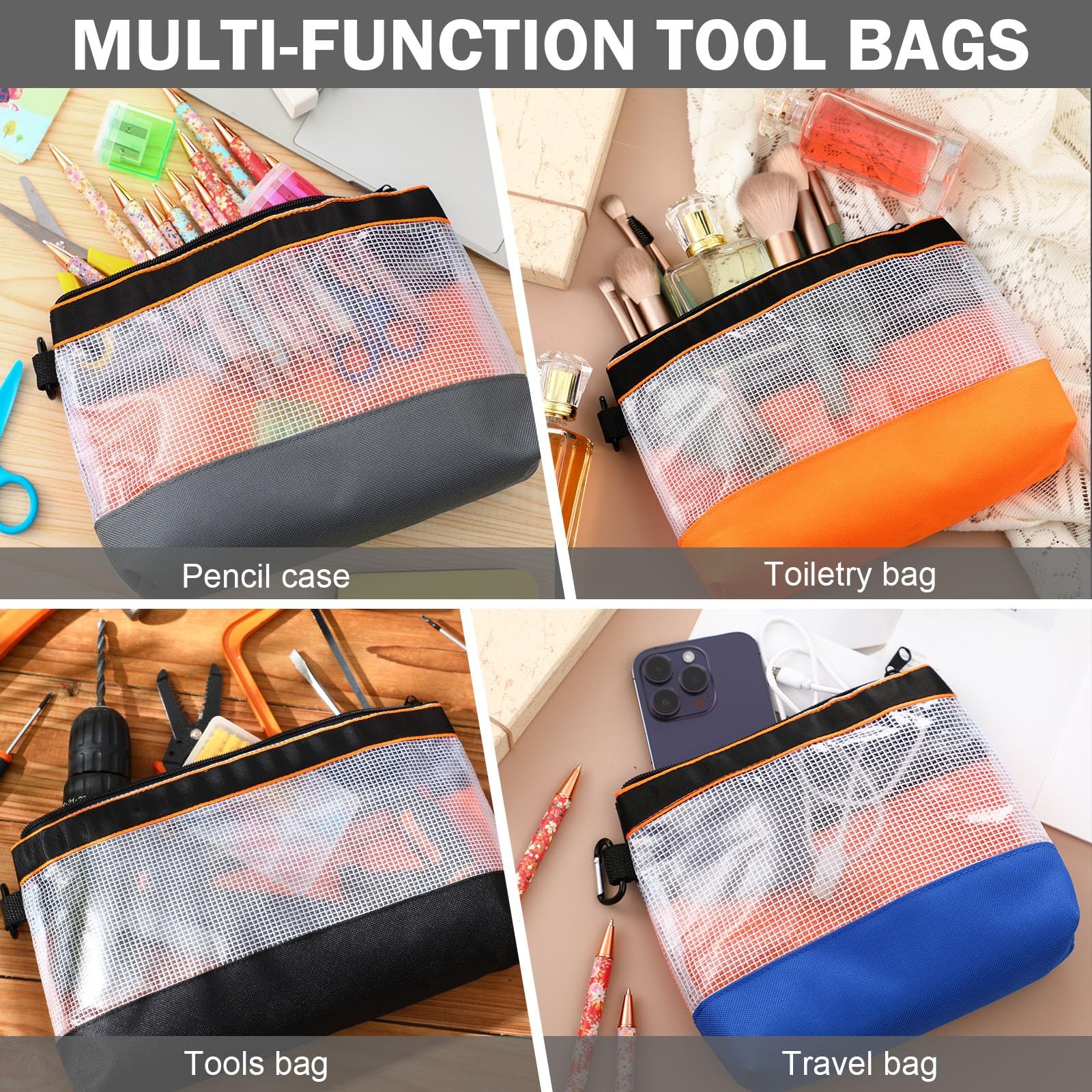 16 Pcs Zipper Clear Tool Bag Bulk Small Tool Bag, Heavy Duty Clear Pouch, Mul…