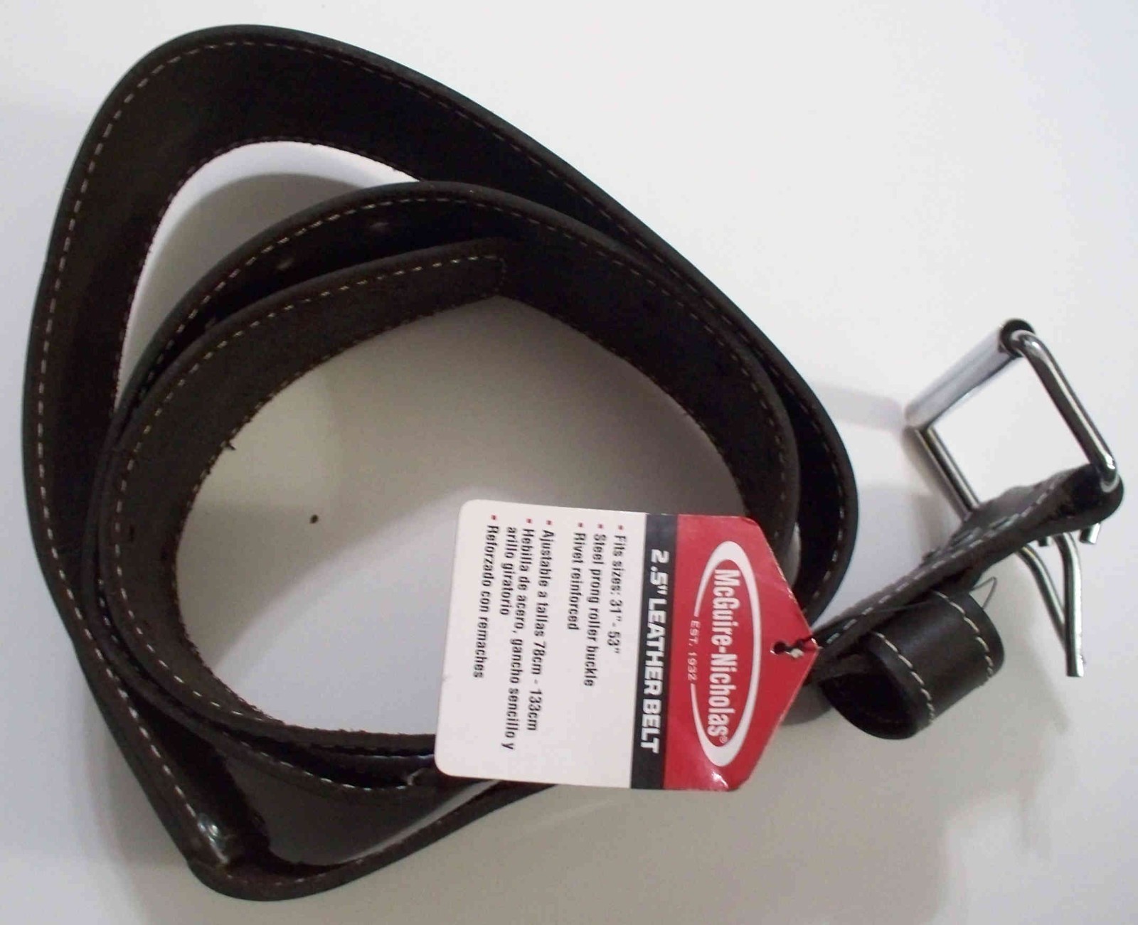 McGuire-Nicholas 2.5″ Leather Belt – Fits 31″ – 53″ – Steel Buckle – Combo Ship