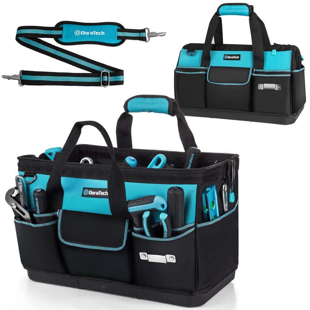 DURATECH 18″ Large Heavy Duty Tool Bag w/Zipper Waterproof Hard Bottom 19 Pocket