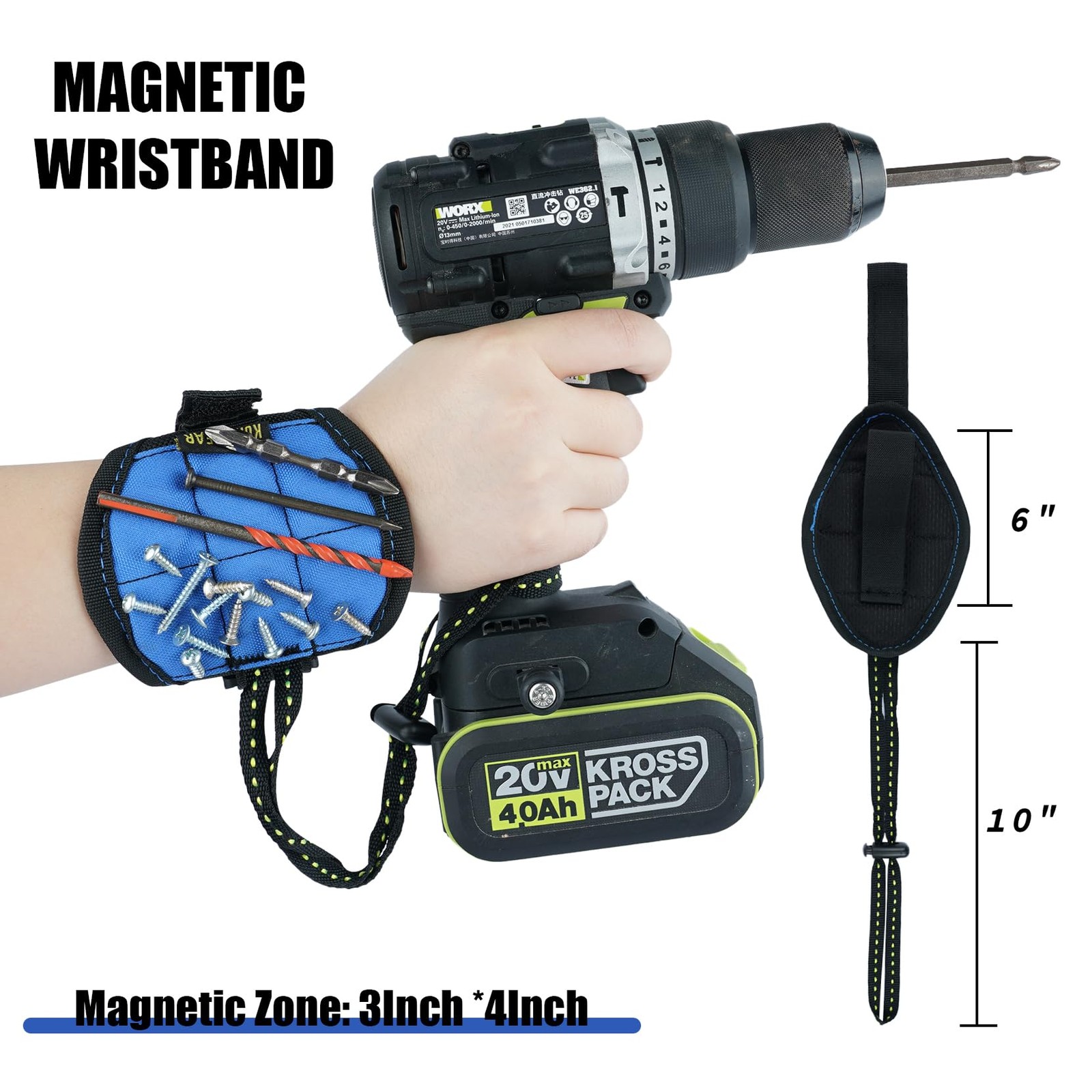 KUNN 3-in-1 Right-handed Drill Holster Set with Magnetic Wristband and Tool B…