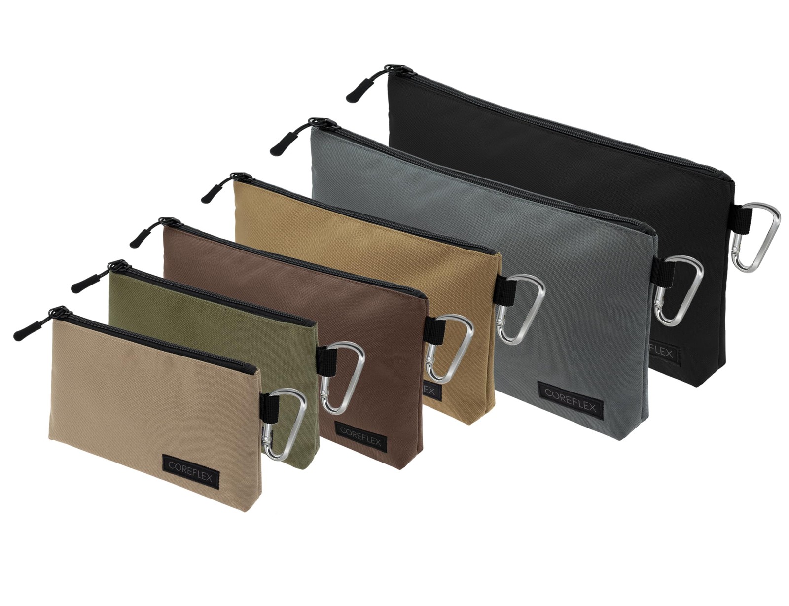 COREFLEX Premium Tool Pouch Zipper Bag, Small 6 pack Combo mixed size Khaki
