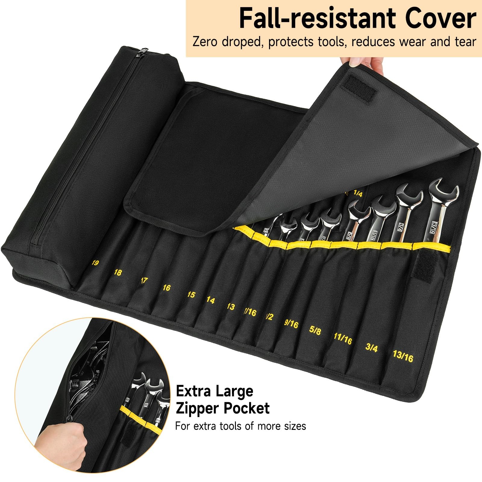 23+1 Pockets Wrench Roll Organizer Wrench Roll Up Pouch Heavy Duty Tool Roll for