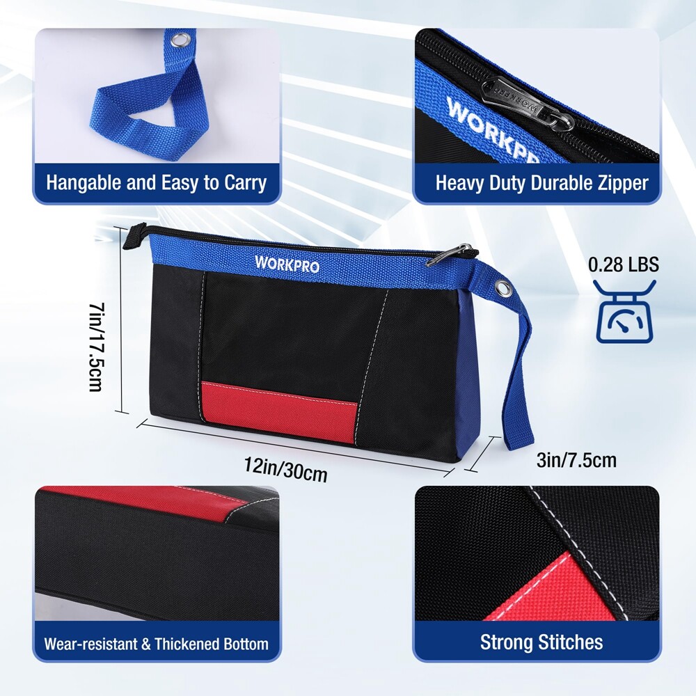 WORKPRO 3 Pack 12″ Tool Pouches Heavy-Duty Small Tool Bag Utility Pouch w/Zipper