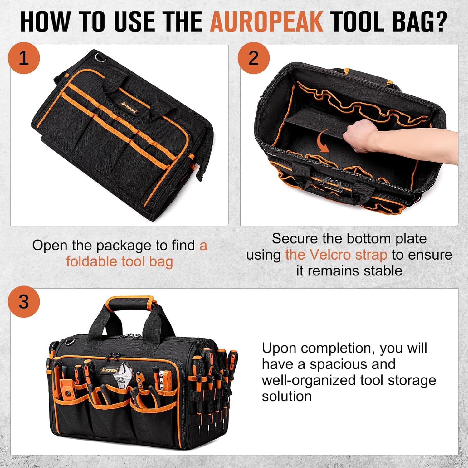 17-Inch Electrician Tool Bags for Men, 46-Pocket Heavy Duty Tool Bag, Foldable H