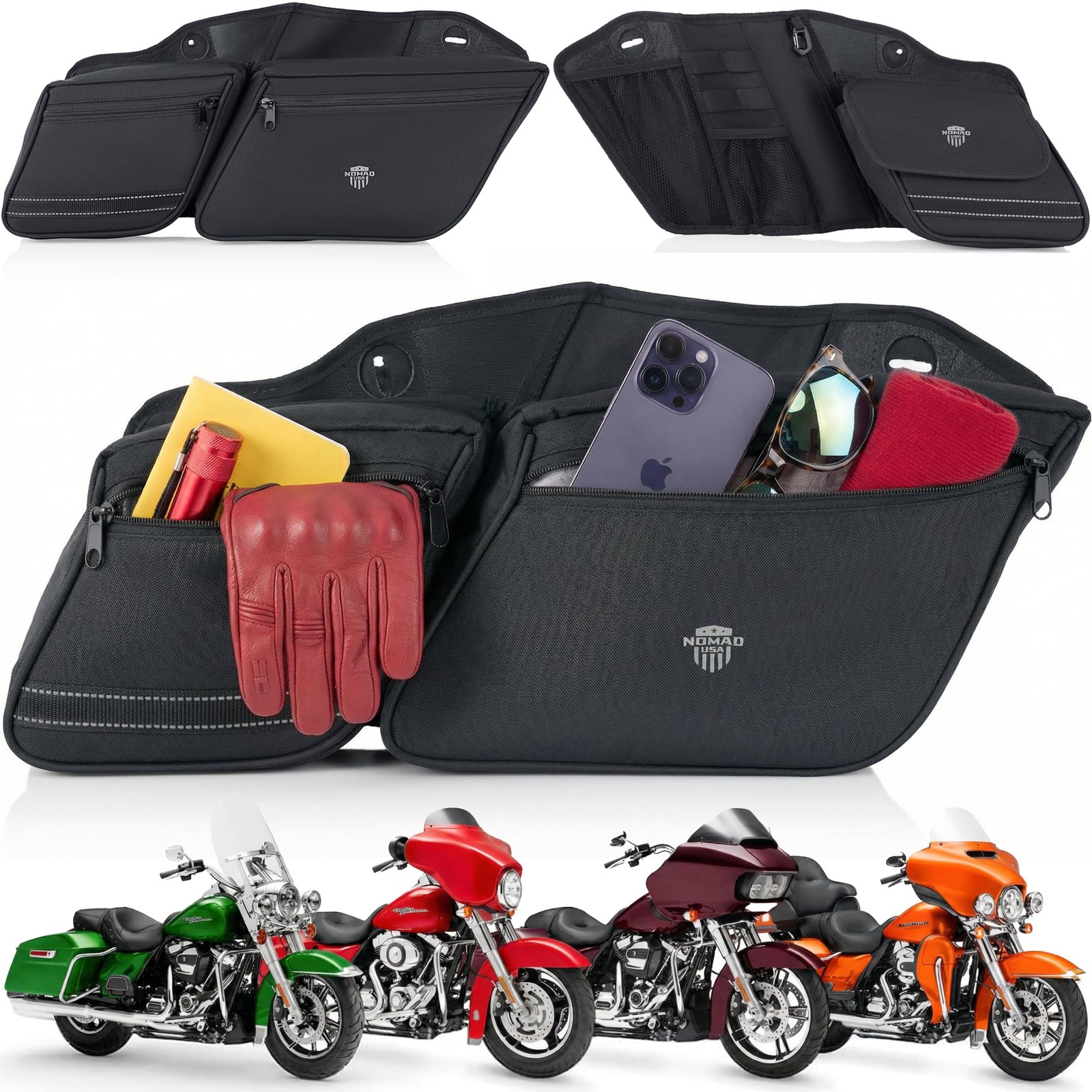 Nomad Motorcycle Saddlebag Organizers Pair Fits For (2014-24) Touring Models