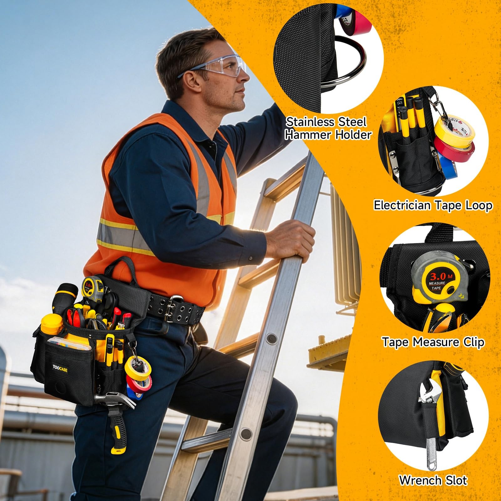 Tool Belts,18-Pocket Magnetic Tool Pouches with Drill Holster,Metal Buckle