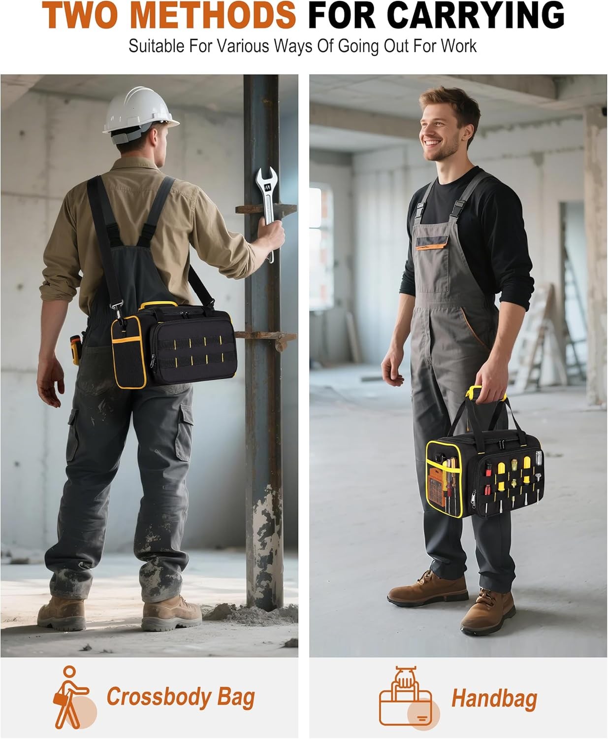 12-Inch Tool Bag with Multiple Pockets Heavy Duty Tool Tote for Men Black