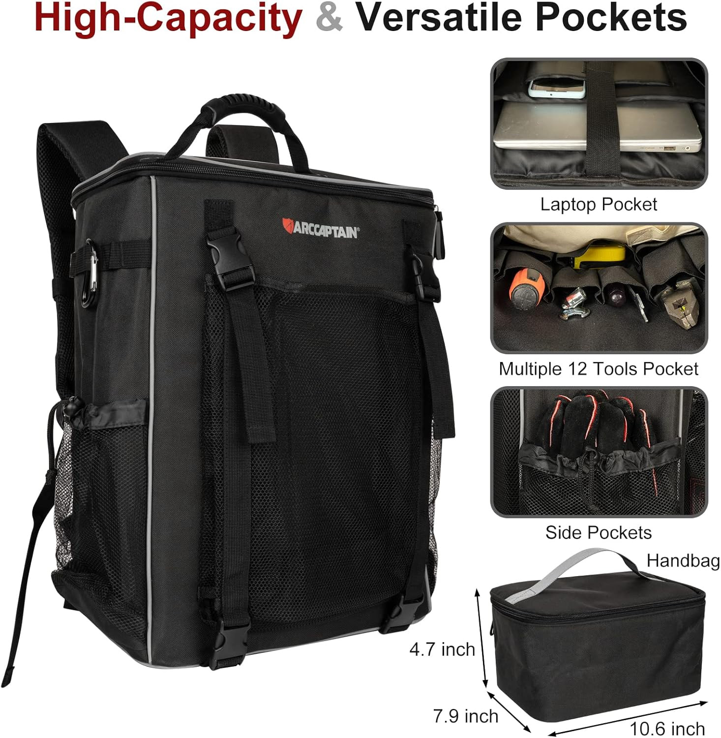 ARCCAPTAIN Welding Backpack Large Capacity Welding Helmet Tool Bag Holder Luggag