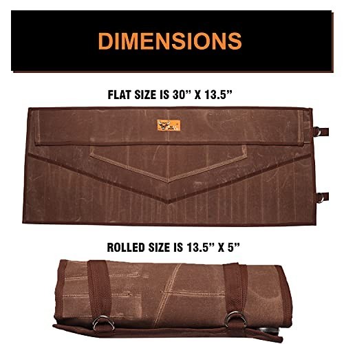 Wrench Roll 26 Pocket Waxed Canvas Tool Organizer Cinnamon Brown Waterproof