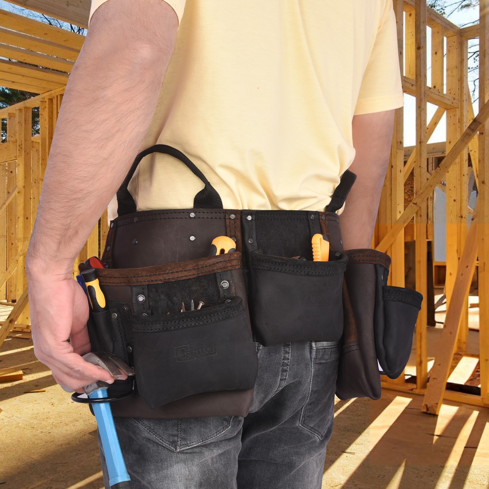 Trutuch Brown Combine Leather Tool Belt | Drywall Tool Belt | Construction