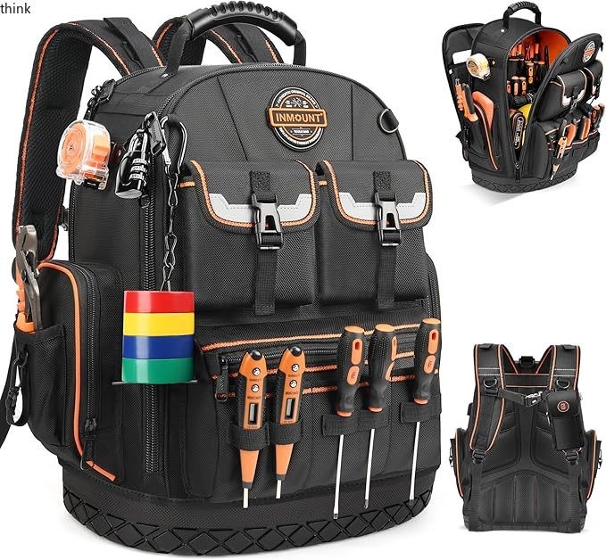 LOKASS Tool Backpack Heavy Duty with Molded Bottom, 1680D 56-Pocket Tool Bag