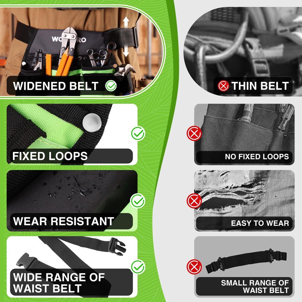 WORKPRO Garden Tool Belt 5 Pockets Single Side Garden Tool Pouch Adjustable Belt