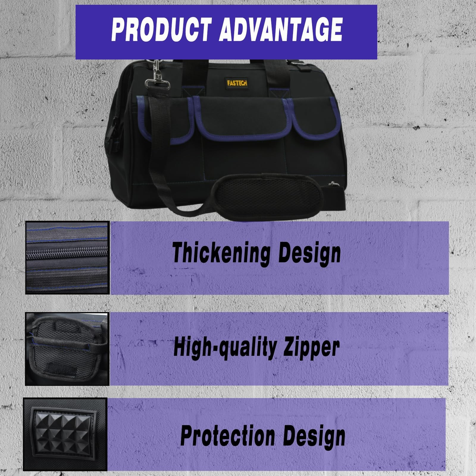 20 Inch Tool Bag, Waterproof Wide Mouth Tool Kit, Heavy Duty Tool Bag Organiz…