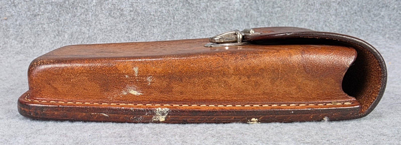Vintage CuSack Q Leather Tool Belt Loop Hard Case Bag Pouch 8″ USA Made brown