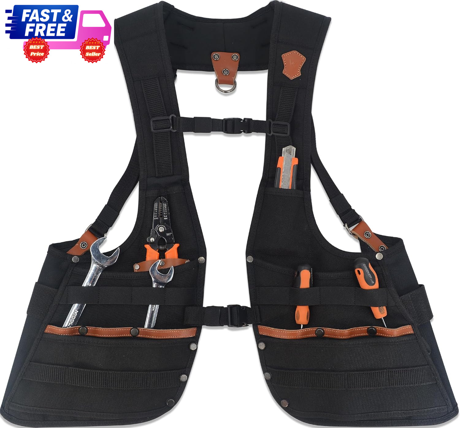 Top-G Leather Tool Vest for Men Electrician Construction Carpenter Multi-Pocket